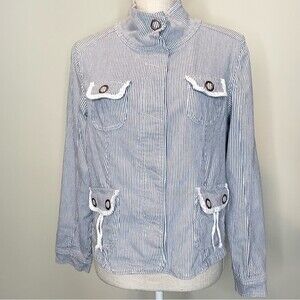 LAL Live A Little Railroad Stripe Snap Front Jacket Large